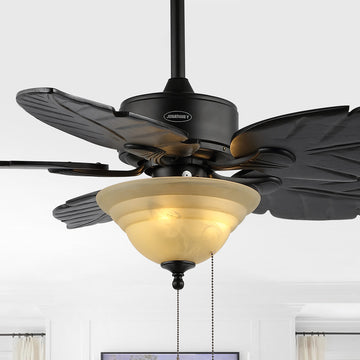 Poinciana 52" Coastal Bohemian Iron/Wood Palm Leaf LED Ceiling Fan with Pull Chain - JONATHAN Y
